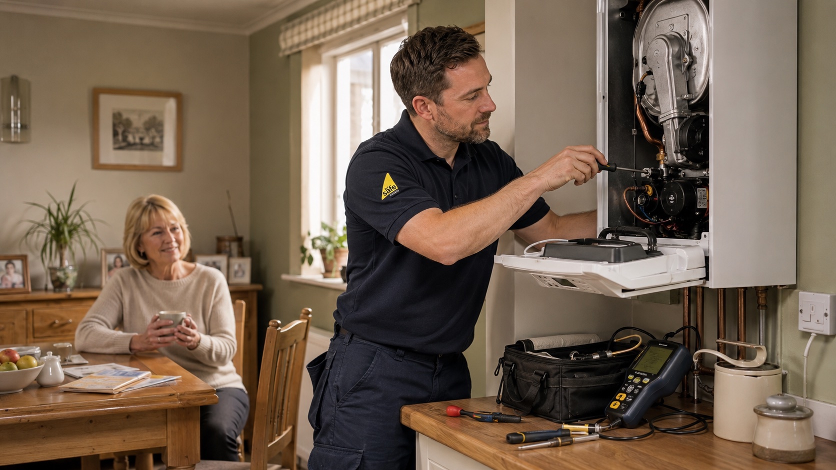Gas Safe engineer servicing a boiler